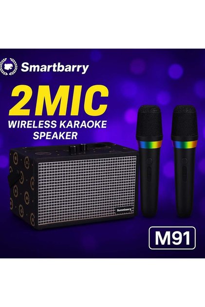 Smartbarry M91 Portable Karaoke System with Dual Wireless Microphones RGB Light Mic High Quality Blu