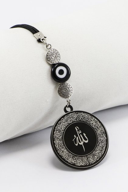Siyah Cam Nazar Boncuklu Çift Yön Allah Lafzı Ayetel Kürsi Felak Nas İhlas Araba Dikiz Ayna Süsü