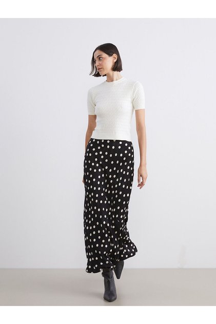 Gencc Quality Lcw Vision Black Dobby Polka Dot Long Women's Skirt