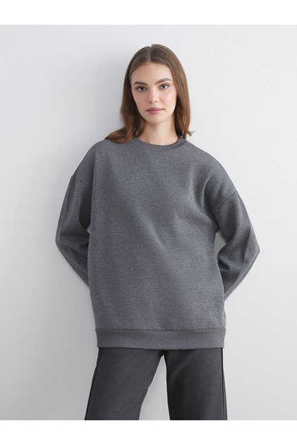 Vizyon Yeni Sezon Bisiklet Yaka Oversize Kadın Sweatshirt Tunik