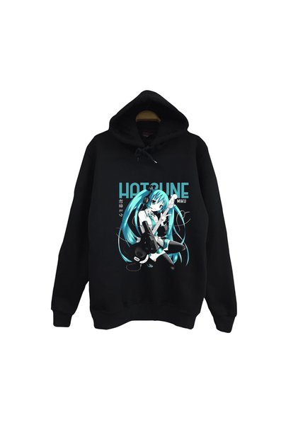 Hatsune Miku Anime Printed Unisex 100% Cotton Black Hooded Sweatshirt