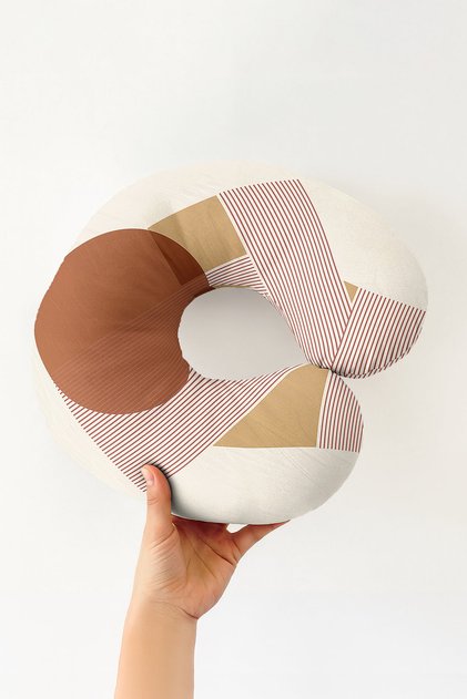 Geometric Striped Ergonomic Neck Pillow - Modern Style Cream Brown Travel Pillow