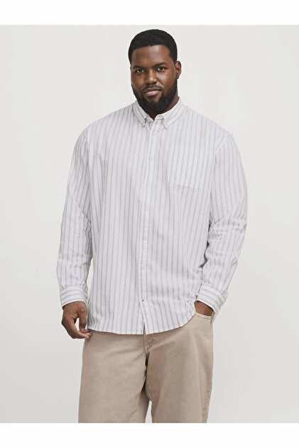 Jack & Jones Plus Men's Brown Jjeoxford Shirt L/S S21 Noos Pls