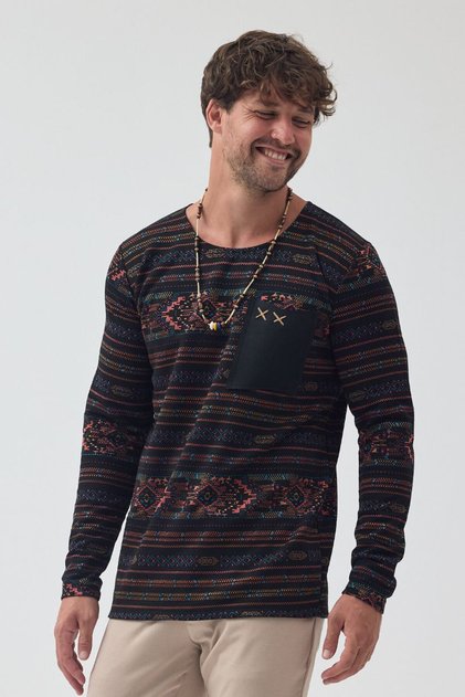 Etnik Desenli Uzun Kollu Slim fit Sweat