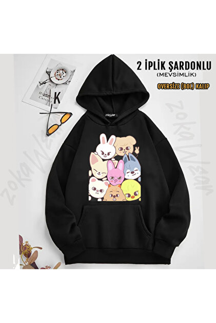 ZOKAWEAR Stray kids skzoo Tasarım Baskılı Kapüşonlu Sweatshirt (2