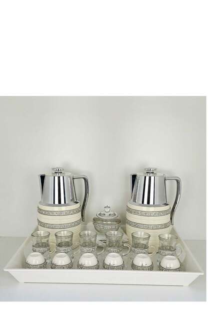 22Piece Arabic Tea & Coffee Set with Thermoses, Glass Cups & Tray
