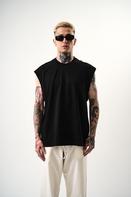 Men's Basic Zero Sleeve Oversize T-Shirt Black