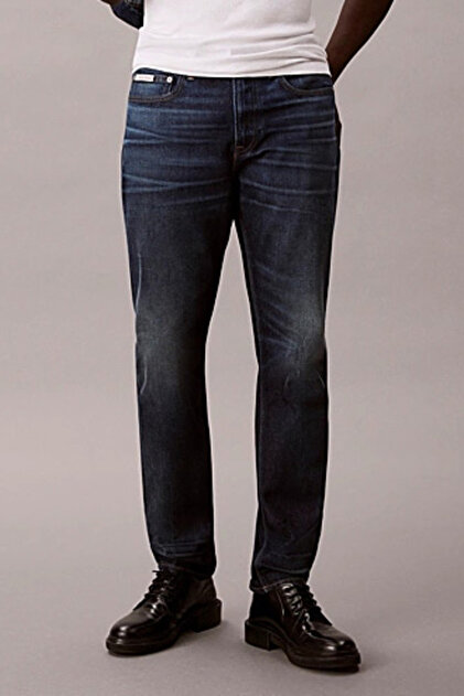 Men's Slim Tapered Fit Thermal Fabric Jean Pants - Dark Blue