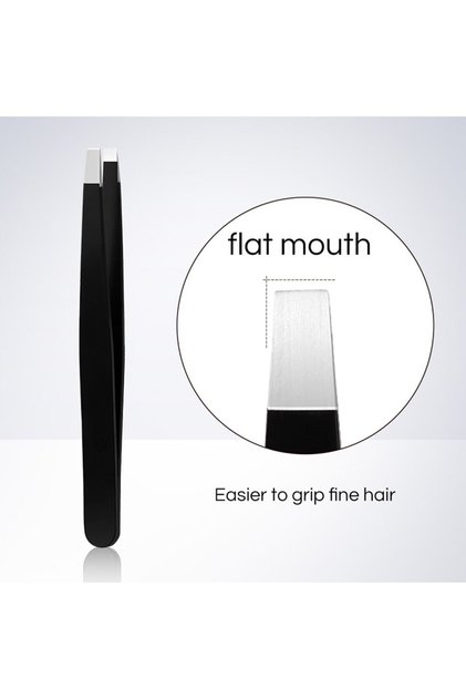 G2090-1 GECOMO Stainless Steel Black Eyebrow Tweezer with Slant and Flat Point Beauty Tools for Eyeb