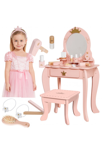 Makeup Table for Girls, BellePrincesse, Wood, with Stool and Accessories, 93CM Height, Golden Rose