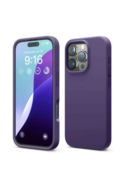 Силиконов микрофибърен защитен калъф с меко покритие за Apple iPhone 16 Pro, безжично зареждане, лилав