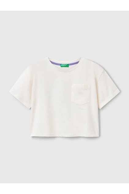 Devojčin ekru leđa Štampano zakrpa Sa džepovima T-shirt