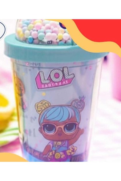 Cup with Straw, Water Bottle, Cute Drinking Bowl, 450 Ml, Double Layered, Blue