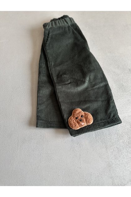 Velvet Children's Trousers with Teddy Bear Detail