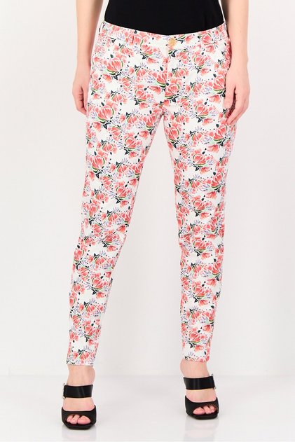 Women Cigarette Fit Floral Pattern Formal Pants, Multicolor