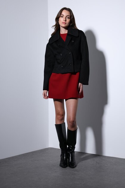 Black Double Breasted Women's Short Coat