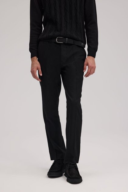 Black Regular Fit Fabric Trousers