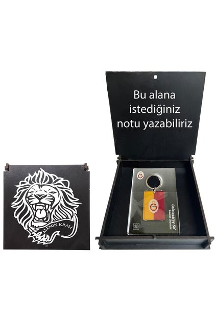 Lisanslı Sarı Kırmızı Anahtarlık Aslan Ahşap Kutulu