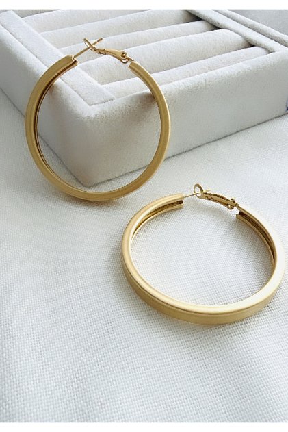 İthal Mat Rodyum Kaplama Düz Model Gold Halka Küpe (5 cm)