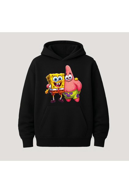 Sponge Bob Printed Kangaroo Pocket Cotton Hooded Long Sleeve Hoodie Sweatshirt