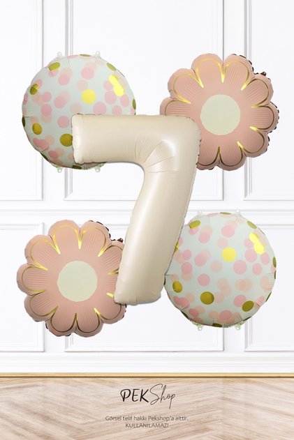 Pink Flowers and Confetti Theme Cream Age Balloon Birthday Balloon Set