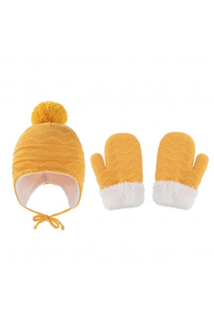 Set galben mustar caciulita si manusi - Bella