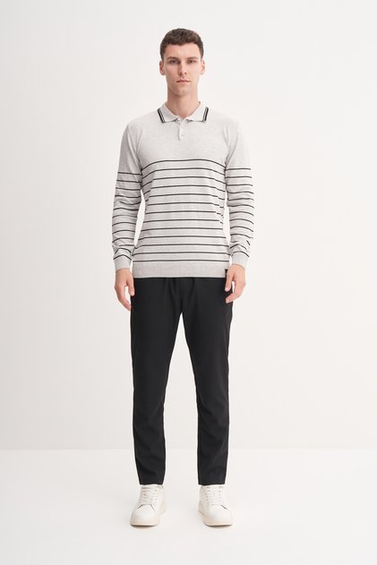 Slim Fit viscose textured basic line detailed polo collar sweater-33020