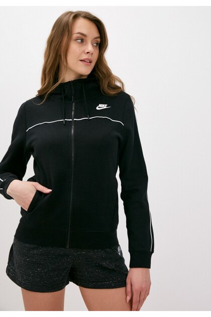 Sportswear Millennium Full-Zip Hoodie Kapüşonlu Tam Boy Fermuarlı Siyah Kadın Sweatshirt