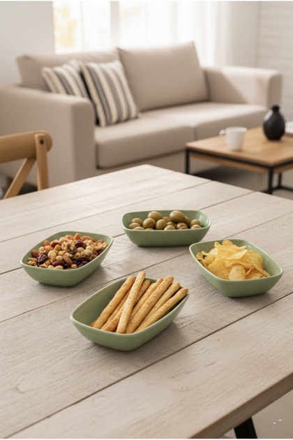 Set de 4 boluri pătrate, bol pentru gustări, bol pentru servire 14 cm, verde
