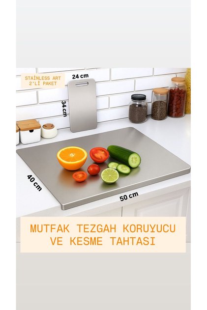 Stainless Steel Set of 2 Counter Protector 40X50Cm and Cutting Board 24X34 cm