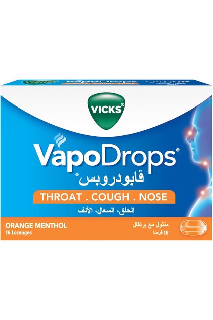قطرات فابو للسعال والأنف والحنجرة والبرتقال والمنثول، ١٦ قرصًا