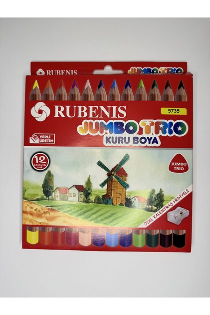 12 RENK JUMBO TRİO KURU BOYA SETİ - KALEMTRAŞ HEDİYELİ