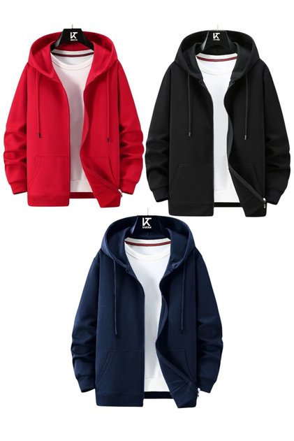 3-Piece Hooded Unisex Zippered Sweatshirt / Cardigan