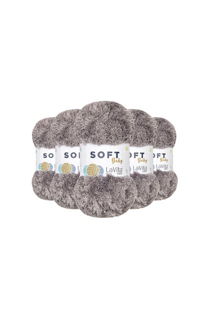 Soft Hand Knitting Yarn 100% Soft Polyester 500Gr 5 Pcs (6001 Gray)