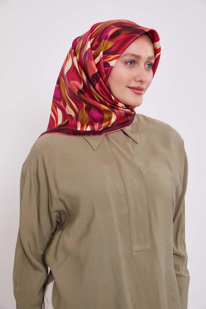 Pomegranate Flower Marbled Pattern Twill Silk Scarf