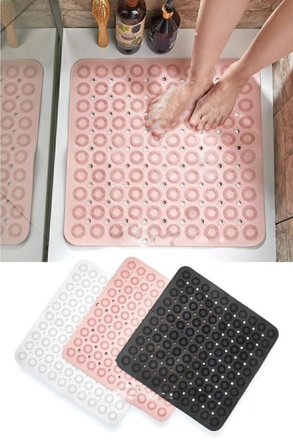 2 Pieces Silicone Non-Slip Base Massage Shower Cabin and Bath Mat - Bathtub Mat Pink A-150