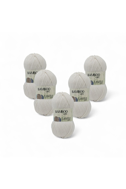 Bamboo Life Hand Knitting Yarn 50% Bamboo 50% Acrylic 500Gr 5 Pcs (1003 Bone)