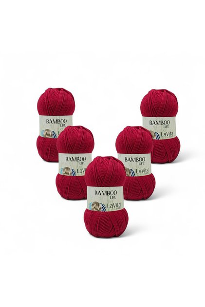 Bamboo Life Hand Knitting Yarn 50% Bamboo 50% Acrylic 500Gr 5 Pcs (3215 Cherry)
