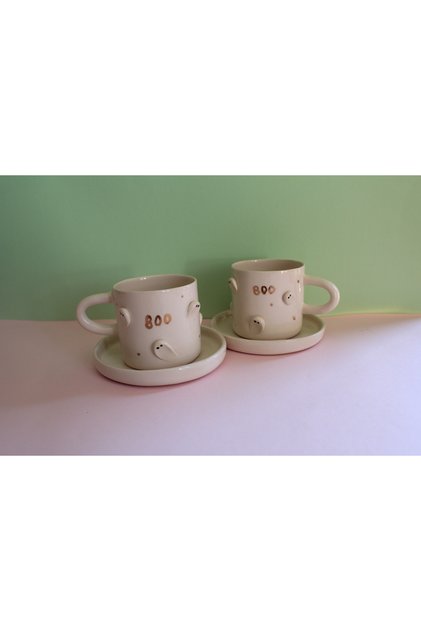 Boo Ghostly Gold Detailed Halloween Handmade Cup (1 Piece)