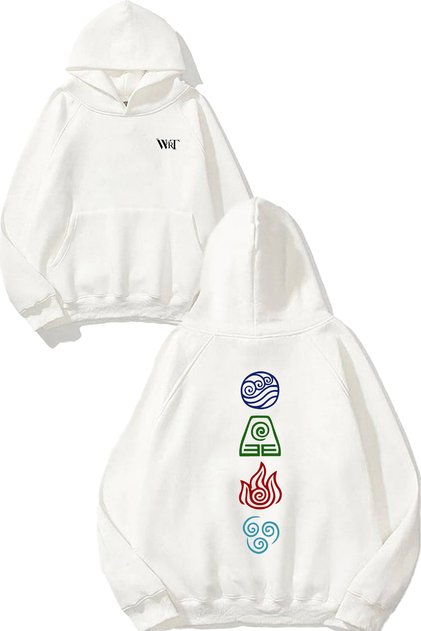 Avatar Symbols Design Back Printed White Hooded Sweatshirt