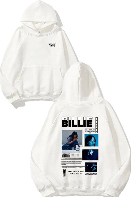 Billie Eilish 56 Design Back Printed White Hooded Sweatshirt