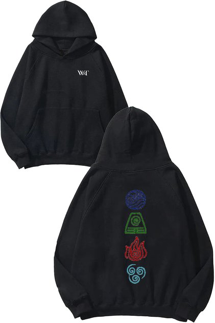 Avatar Symbols Design Back Printed Black Hooded Sweatshirt