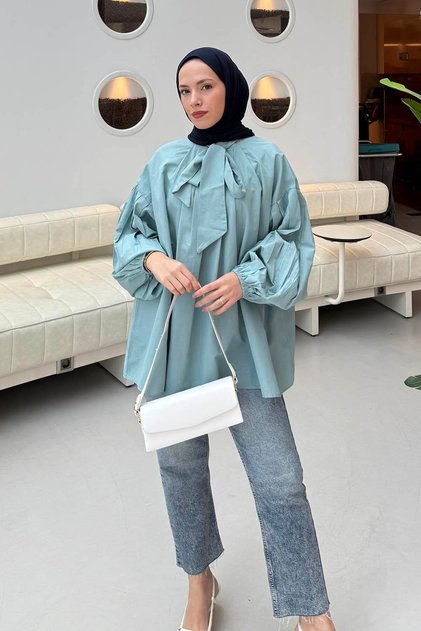 Collar Scarf Detailed Shirt Mint Green