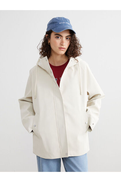 Xside Hooded Oversize Leather Look Women's Raincoat