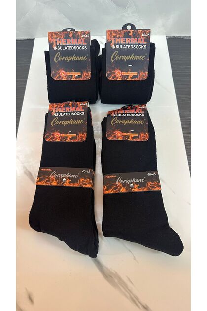 4-Piece Thermal Socks Black Long Winter Unisex Socks