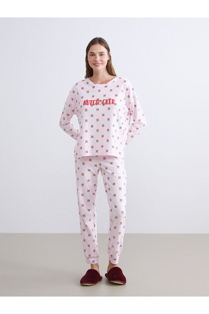 Hilfa New Season Crew Neck Patterned Women's Pajama Set