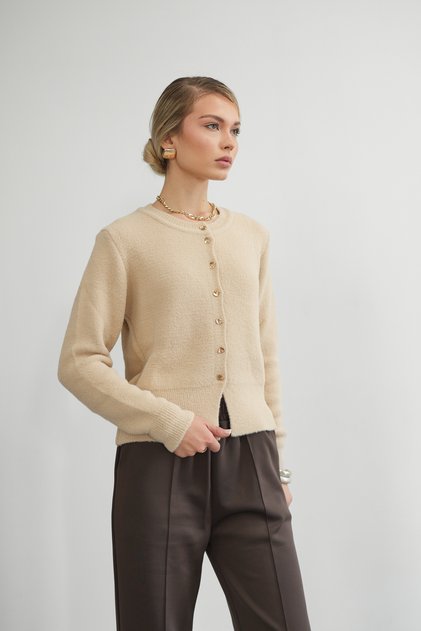 Women's Pastel Color Buttoned Soft Knit Cardigan