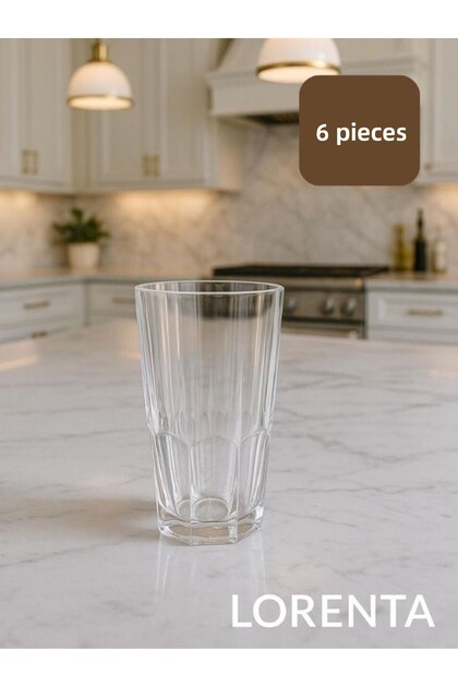 Crystal Embroidered Tall Glass Soft Drink Glasses 6 Pieces - Stylish Patterned Water and Beverage Glasses