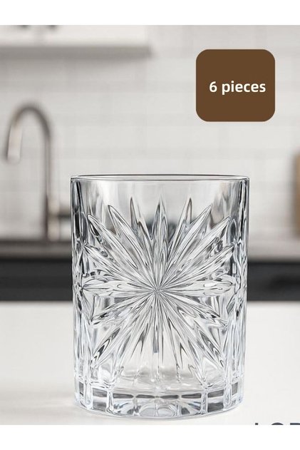 Crystal Look Glass Soft Drink Cup Set of 6 - Stylish Patterned Soft Drink and Water Cup