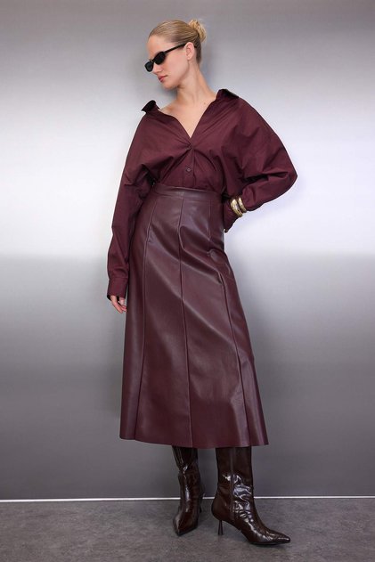 Bordo A Line/Çan Kesim Maxi Örme Etek TWOAW26ET00112